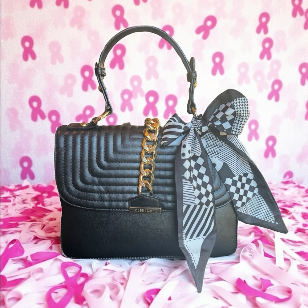 Ellen Tracy Quilted Handbag w/ Bag Scarf Accent